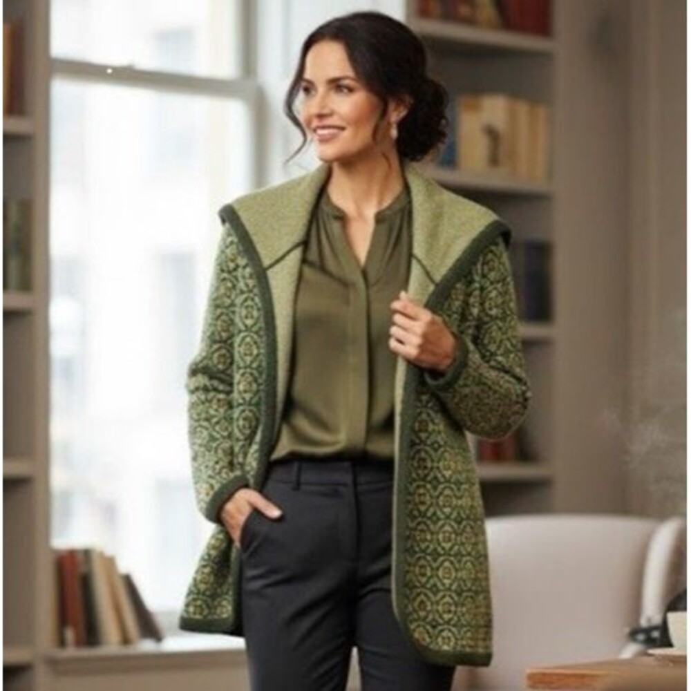 ETRO Italy Wool Angora Blend Jacquard Open Front Cardigan Jacket IT 42